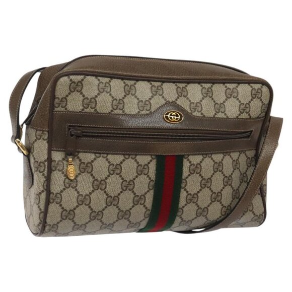 GUCCI GG Supreme Web Sherry Line Bag PVC Leather Beige Gold 14 02 005 Auth sw526 - Picture 1 of 16
